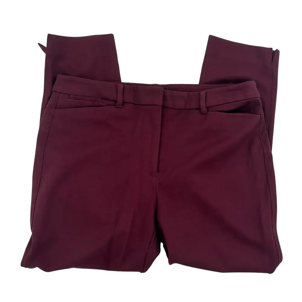 White House Black Market WHBM Burgundy Ponte The Slim Ankle Pants